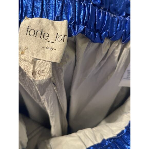 Forte Forte Italy Shiny Pants Jogger Lounge •Women 0/XS• Metallic Blue Parachute - Picture 11 of 14